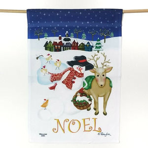 Wintery Village Snowman Reindeer Noel 12.5 x 18 Garden Flag Banner
